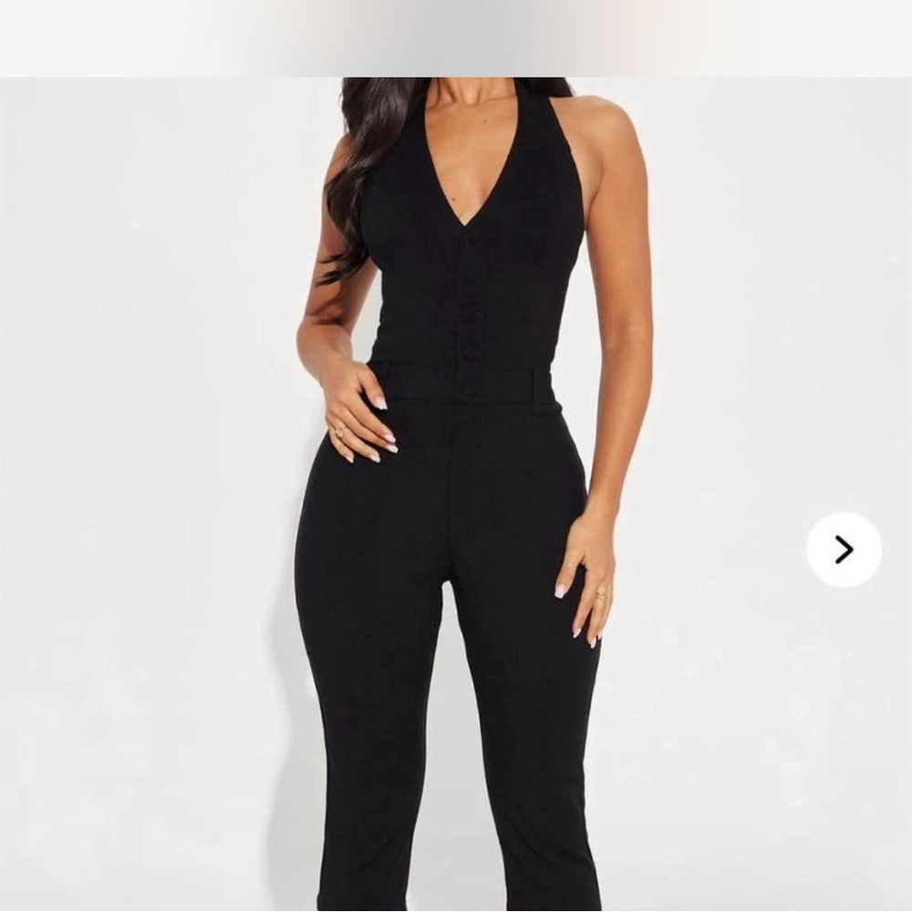 Fashion Nova Black Sleeveless Jumpsuit with Plunging V-Neckline